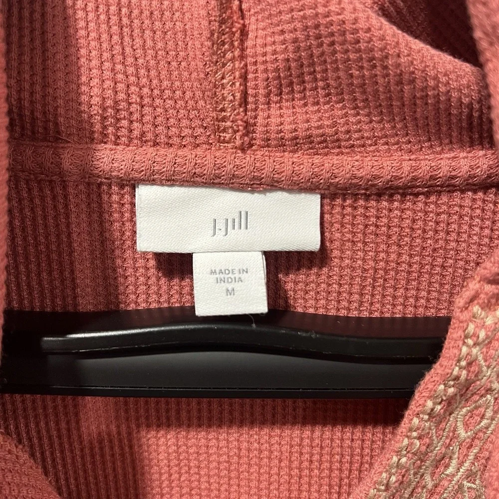 J. Jill Womens Sz M Embroidered Waffle Knit Pullover Drawstring Hoodie Dark Rose